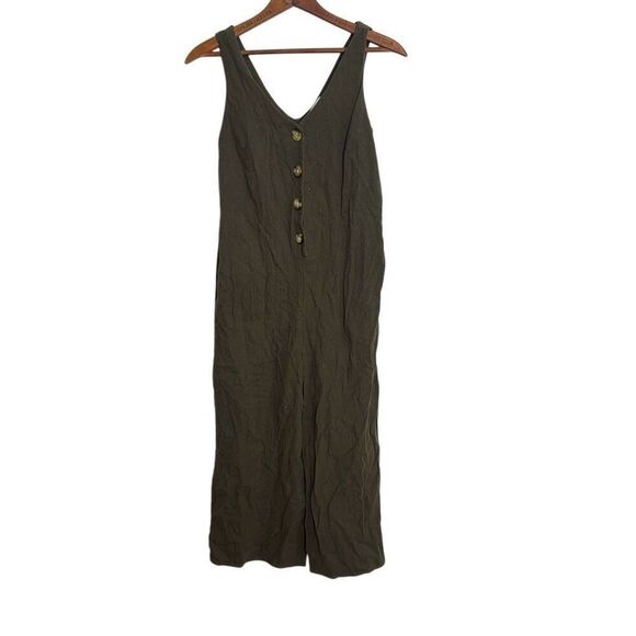 Monteau Sleeveless Linen Blend Cropped Wide Leg Jumper Romper Olive Green Small - Picture 1 of 8
